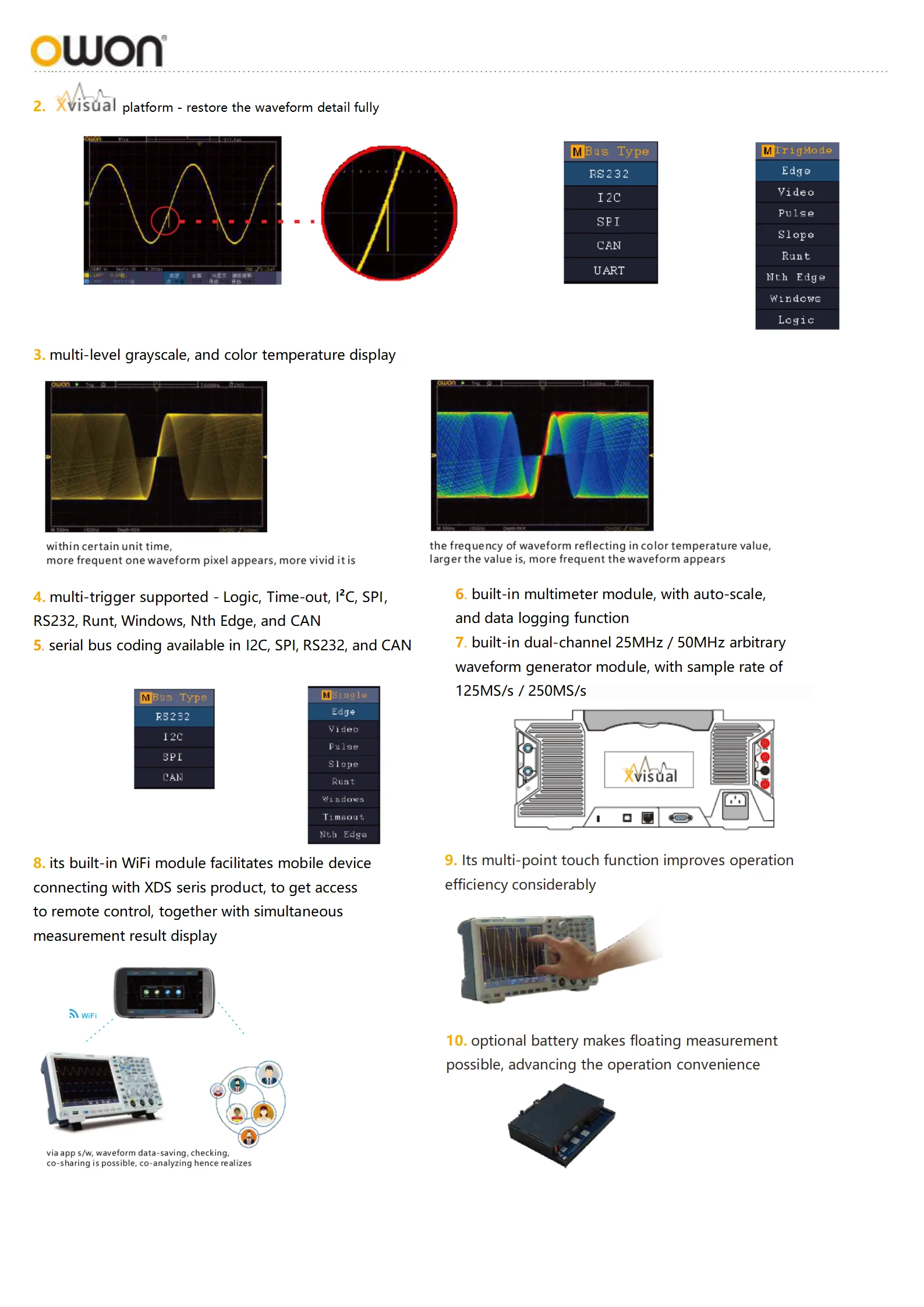 XDS3202E 8 Bits Dual Channel Digital Oscilloscope 200MHz 1GS/s 40M Record Length