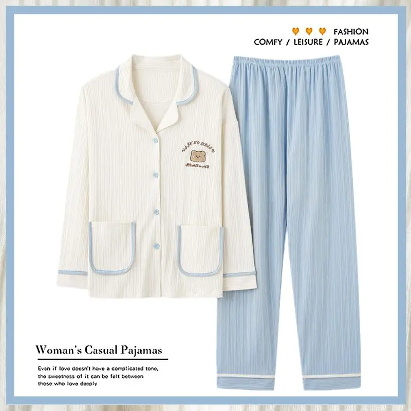 Pajamas for Women Cotton Long Sleeves Sleepwear 2022 New Pijamas 2 Piece Sets Womens Outfits Autumn Winter Cotton Large Size
