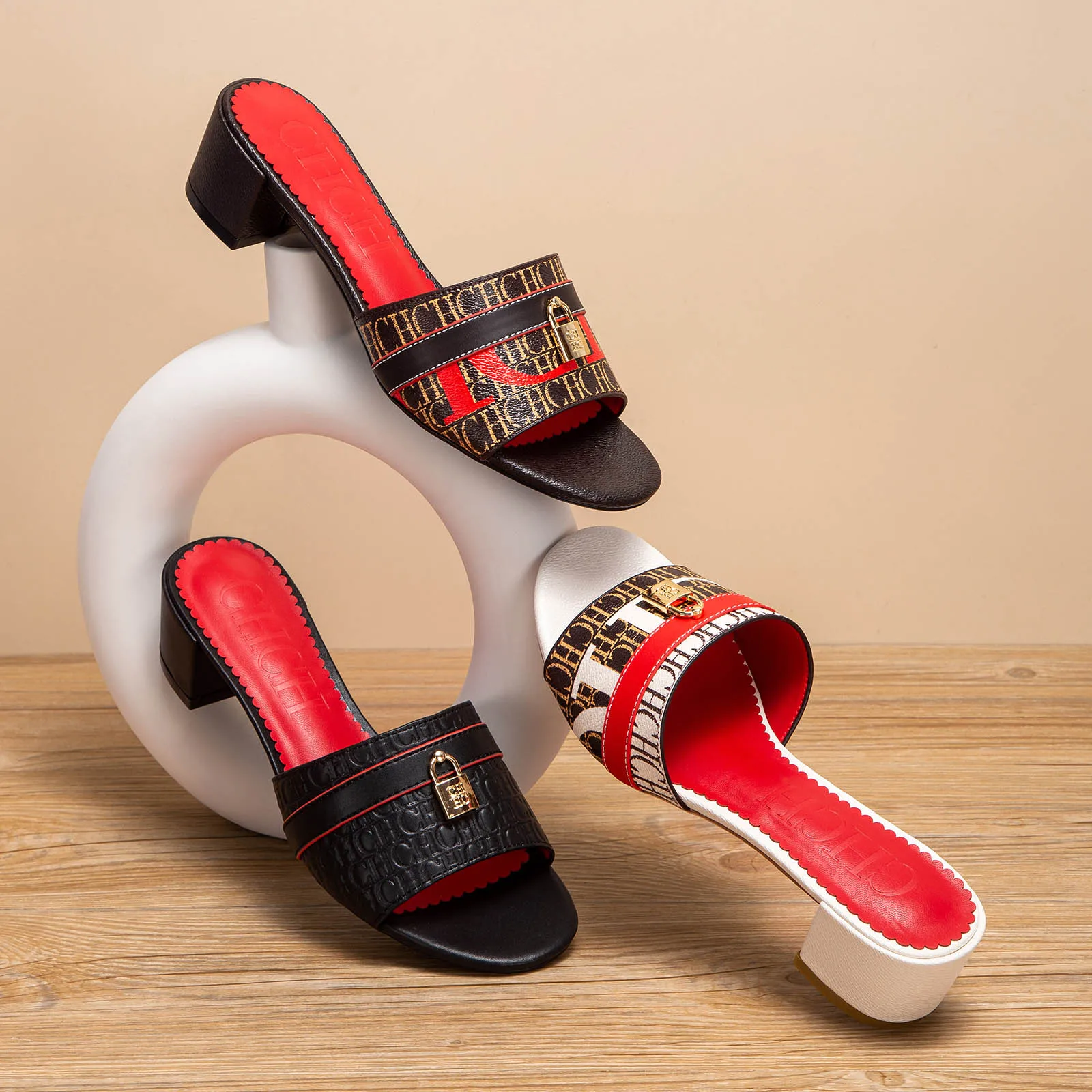 صنادل نسائية بكعب من CHCH، صنادل بكعب سميك منخفض،...