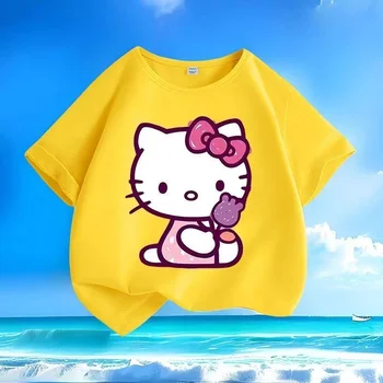 Summer Baby Girls Clothes Top Kid Boy Cartoon Cat Printed Sweatshirts Children Fashion Fashion Pullover Short Sleeve T-shirts