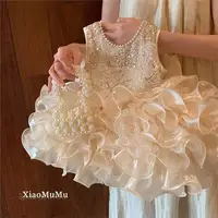 Robes de princesse pour filles, de haute qualité, avec perles, paillettes, ourlet floral, Costume de fête, vêtements de fête d'anniversaire pour enfants 2