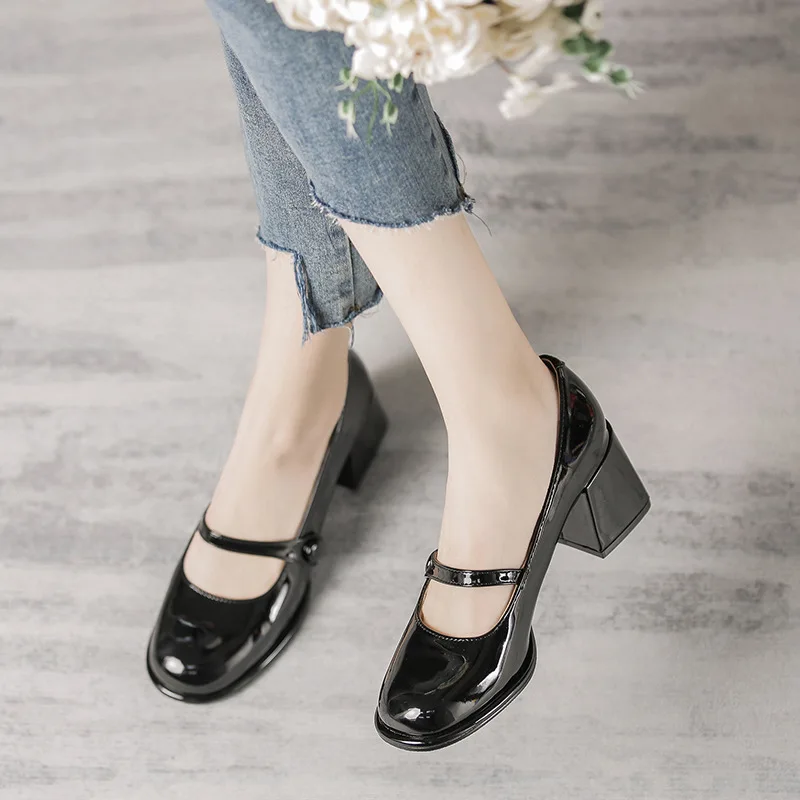 High Heels Women Sandals Chunky Mary Janes Lolita Shoes 2022 Summer New Patent Leather Pumps Luxury Women Party Wedding Shoes
