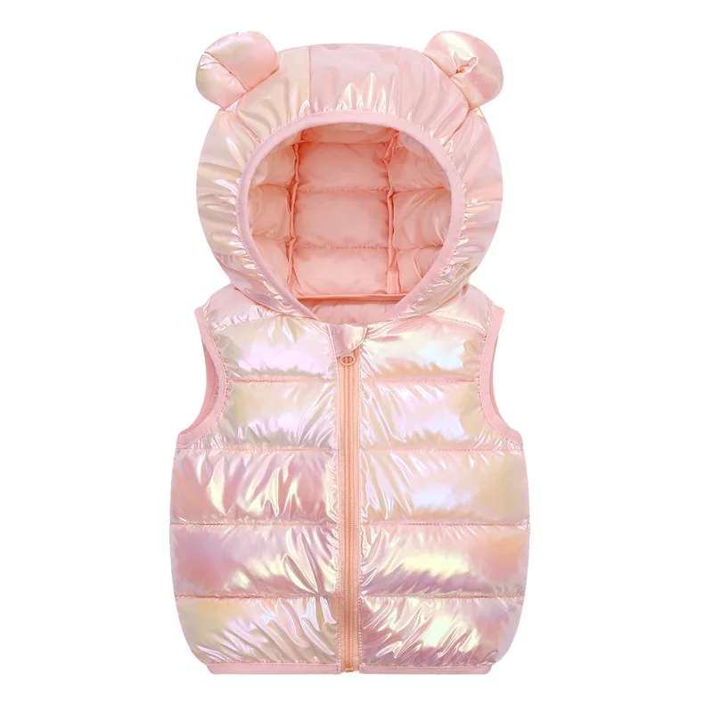 1-6Y Kids Shiny Hooded Puffer Vest Children's Colorful Metallic Sleeveless Jacket