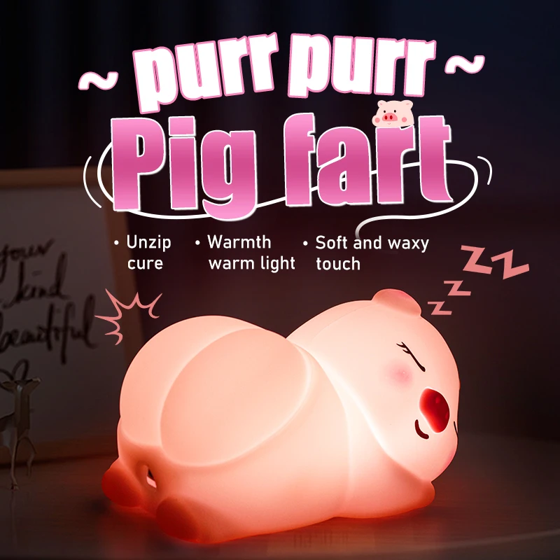 Touch Cure Pig Fart Usb Night Lights Lightings Fixtures Small Lamps Bedroom Led Usb C Rechargeable Pet Pinch And Pat Nightlight