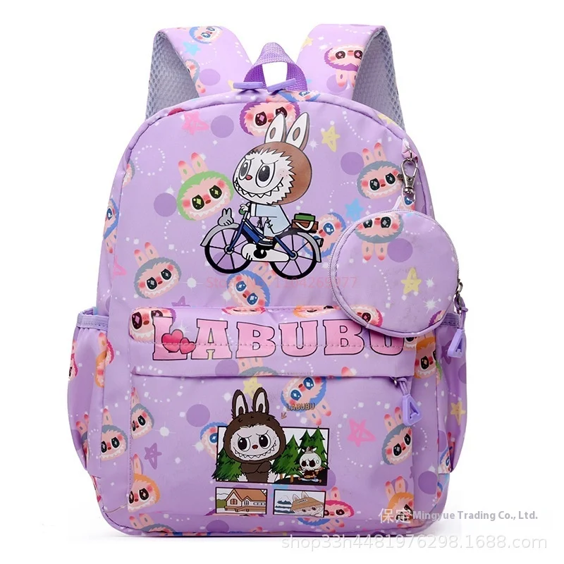 Anime Cartoon Labubu Backpack Kindergarten Backpack Large Class Labubu Printed Cute Reducing Burden Oxford Cloth Backpack 5