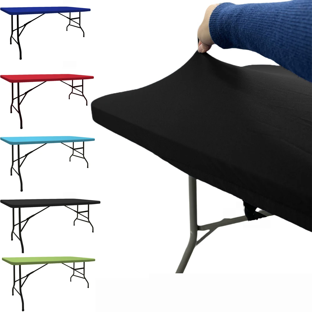4/5/6/8ft Rectangle Elastic Table Cover Solid Stretch Table Cloth