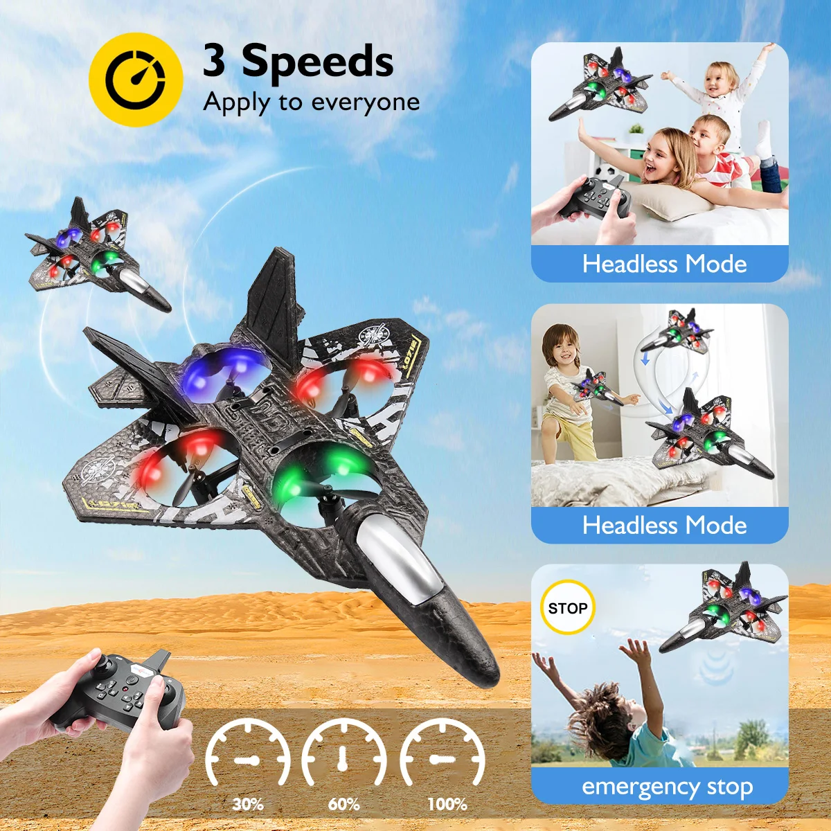 Enfant utilisant un drone jouet avec pilotage facile et télécommande double