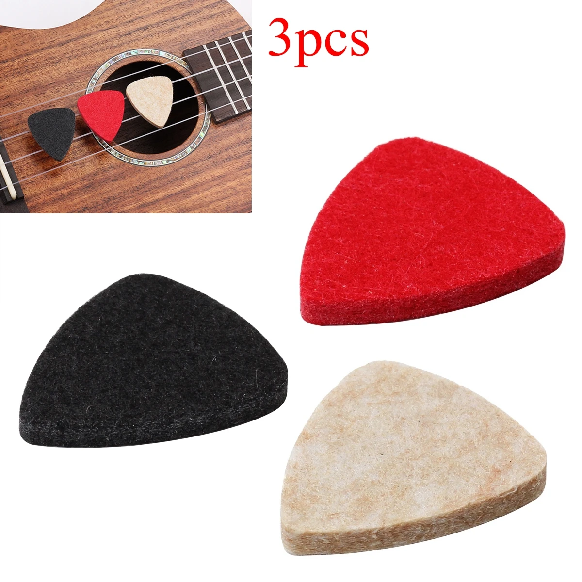 3pcs/set Soft Felt Ukulele Pick Plectrum 3mm Thickness for Concert Soprano Tenor Ukelele Accessories 21 23 26 Inch