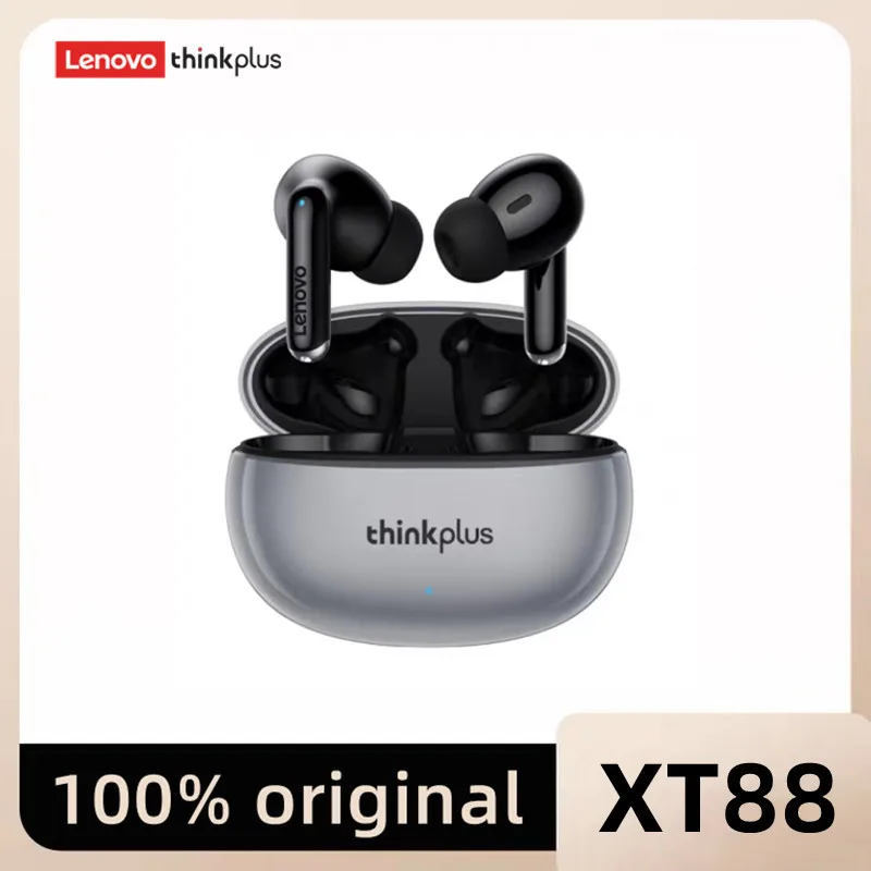 سماعات لينوفو XT88 اللاسلكية بتقنية البلوتوث، مزودة بميكروفون مزدوج، وصوت ستيريو، وتقنية إلغاء الضوضاء، وصوت جهير عالي الجودة، وتحكم باللمس، ومناسبة للألعاب.