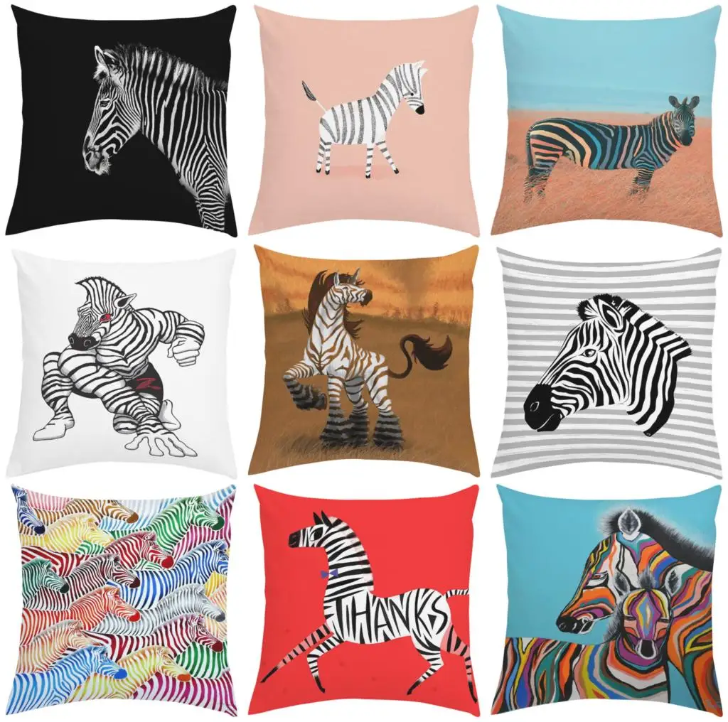 

40x40 Throw Pillow Cover Zebra Art Double sided Printed Custom Pillow Cover Short Plush Sofa Cushion Cover Car Decoration 50x50