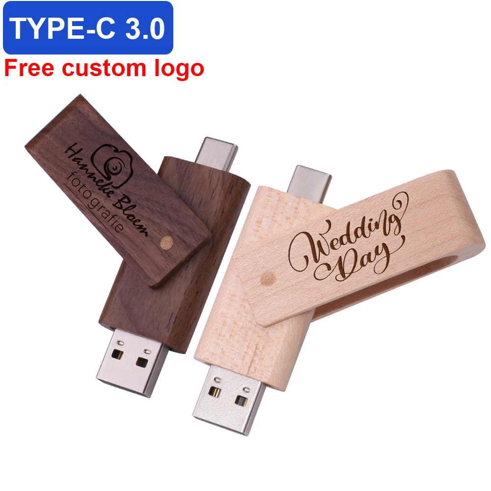 Флэш-накопитель JASTER TYPE-C 2 в 1USB 3,0, 128 ГБ, деревянная вращающаяся флэш-карта 64 ГБ, бесплатный Пользовательский логотип, карта памяти 32 Гб, креативный подарок