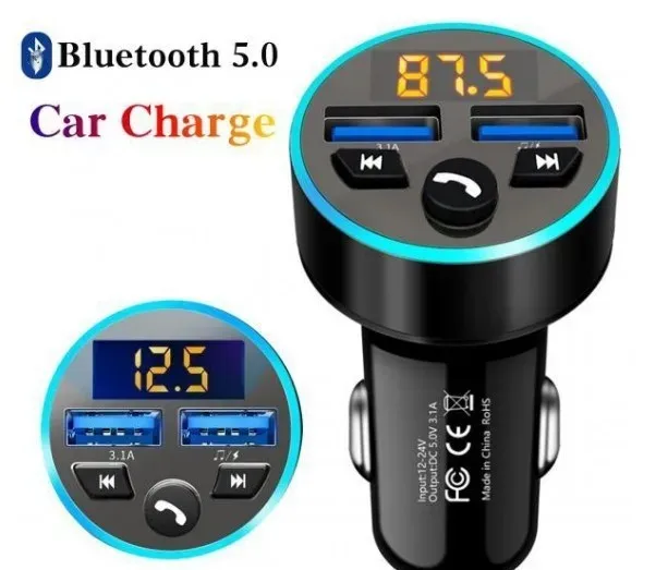 New Bluetooth Car Charger Head Unit MP3 Player FM Broadcaster Automobile Accessories Lithium Battery Double USB Port