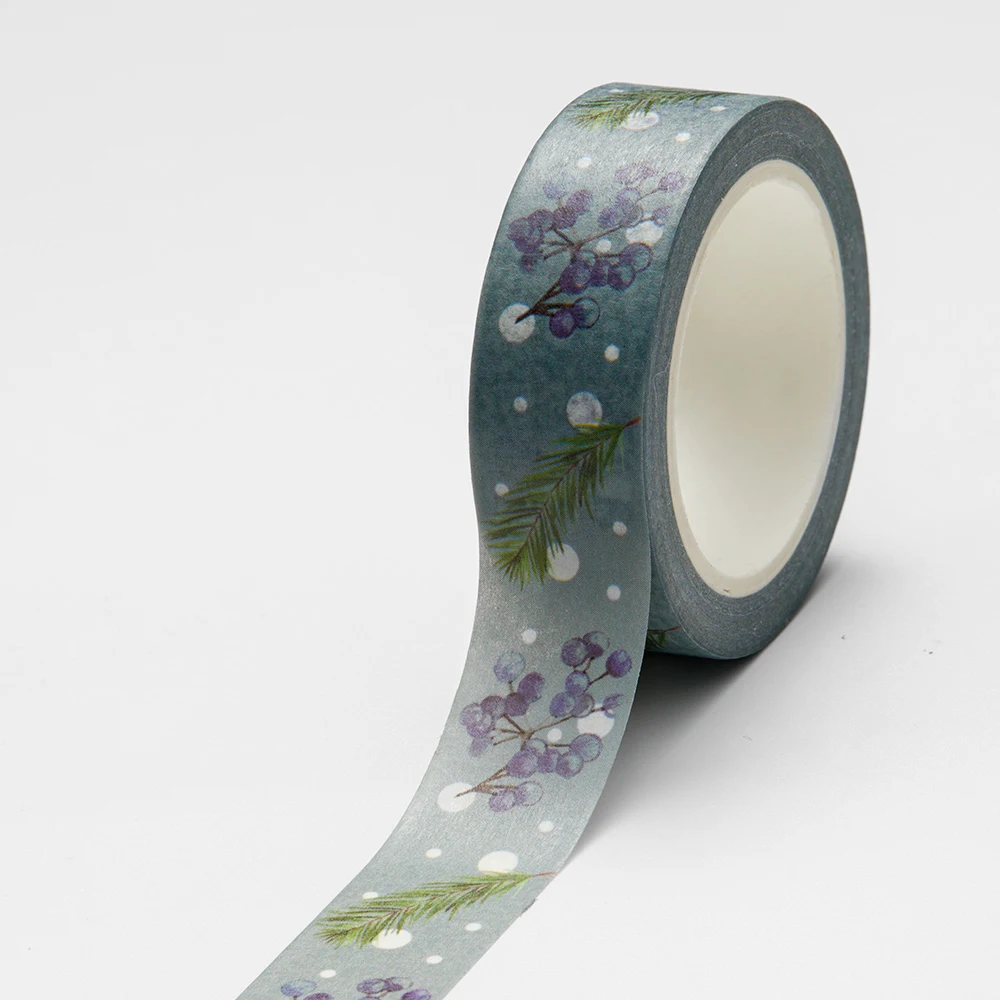 

1PC 15mm*10m Blue Christmas Leaves Christmas Flowers Washi Tape Scrapbook Paper Masking Adhesive Merry Christmas Washi Tape