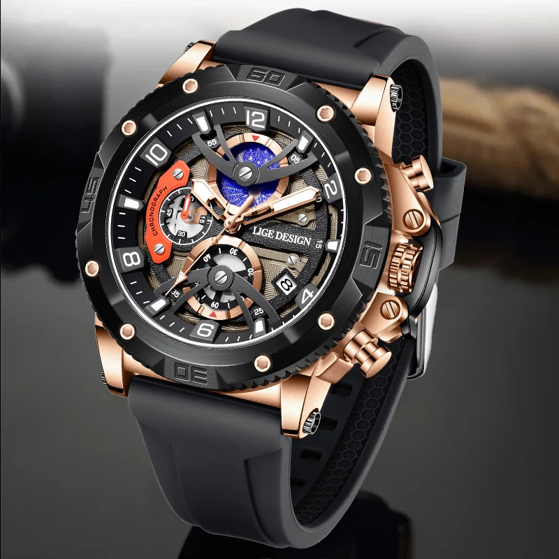LIGE New Fashion Military Watches For Men Top Brand Luxury Sports Chronograph Watch Waterproof Quartz Wristwatch Montre Homme