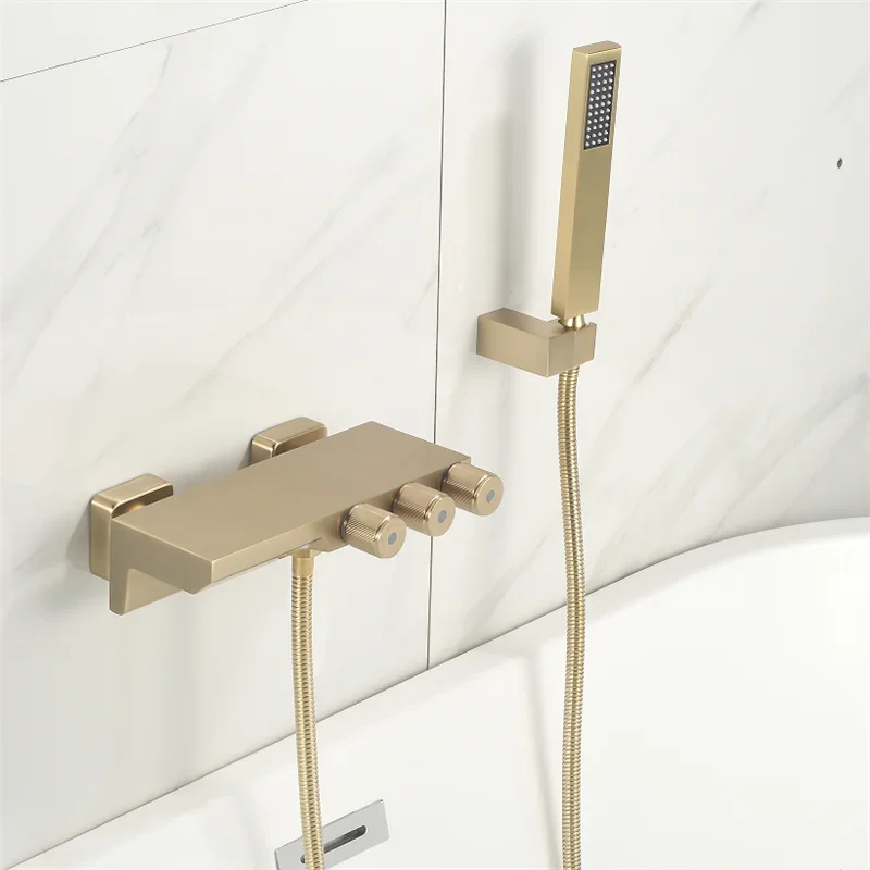 Description Picture 2 of itemGrey Bathtub Shower Set Wall Mounted Brushed Gold Bathtub Faucet Bathroom Waterfall Bath & Mixer Tap Brass New