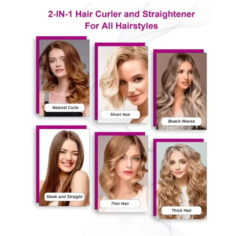 مجفف شعر 2 في 1 ومكواة مسطحة مزدوجة الحرارة بالأيونات السالبة لتصفيف الشعر سريع الجفاف واستقامة الاستخدام المنزلي الصديق للسفر