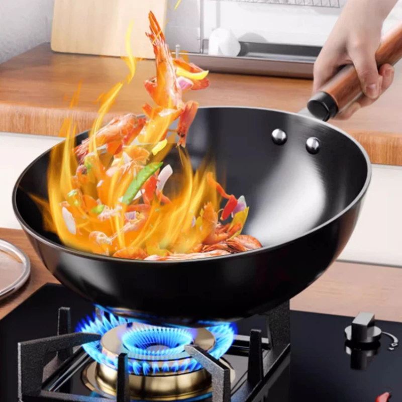 

Non Stick Iron Wok Cooking Pot Frying Pan Kitchen Cookware Vegetable Chines Uncoated Wok Utensils Gas Stove ollas de cocina