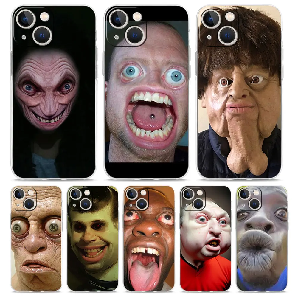 Soft TPU Transparent Phone Case Cover with Humorous Ugly Man Design