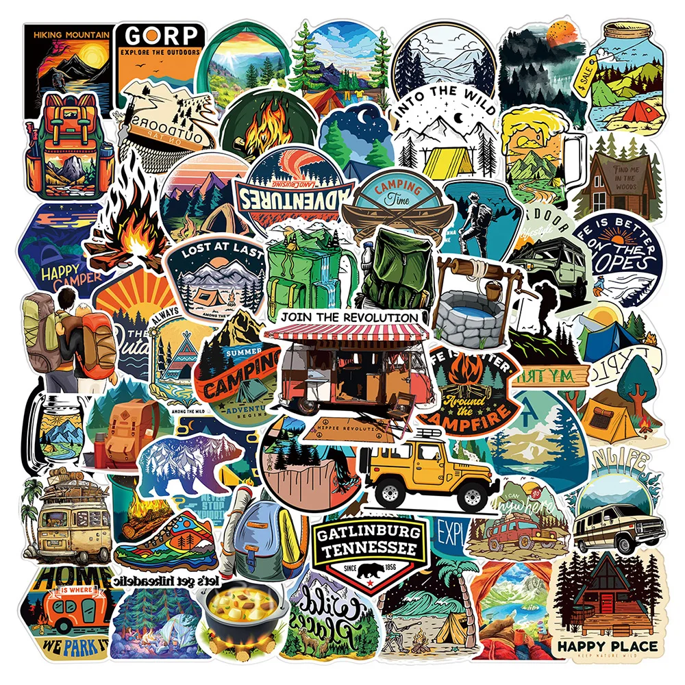 10/30/50/100pcs Outdoor Hiking Camping Stickers Cartoon Decal Skateboard Phone Laptop Car Luggage Bike Cool Waterproof Sticker 2