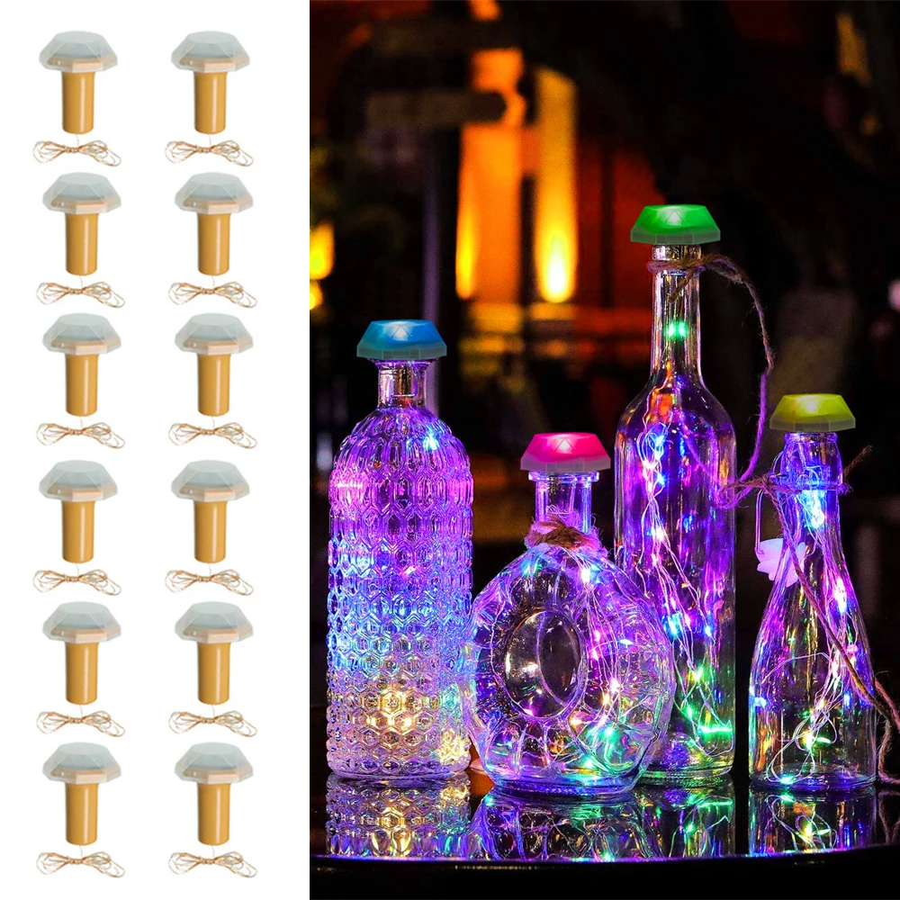 

1-20pcs RGB Solar Cork String Lights PP Diamond Fairy Wine Bottle Copper Wire Lights for Wedding New Year Party Room Patio Decor