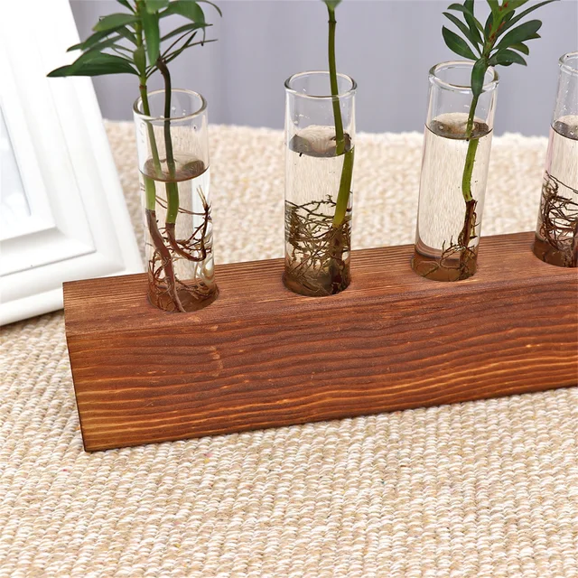 Növényüveg -Kémcső - Terrariumok Váza Faállványban | Virágcserépek Hidroponikus Növényekhez Asztali Dekoráció Kese Csőállomás 3 - Image 3