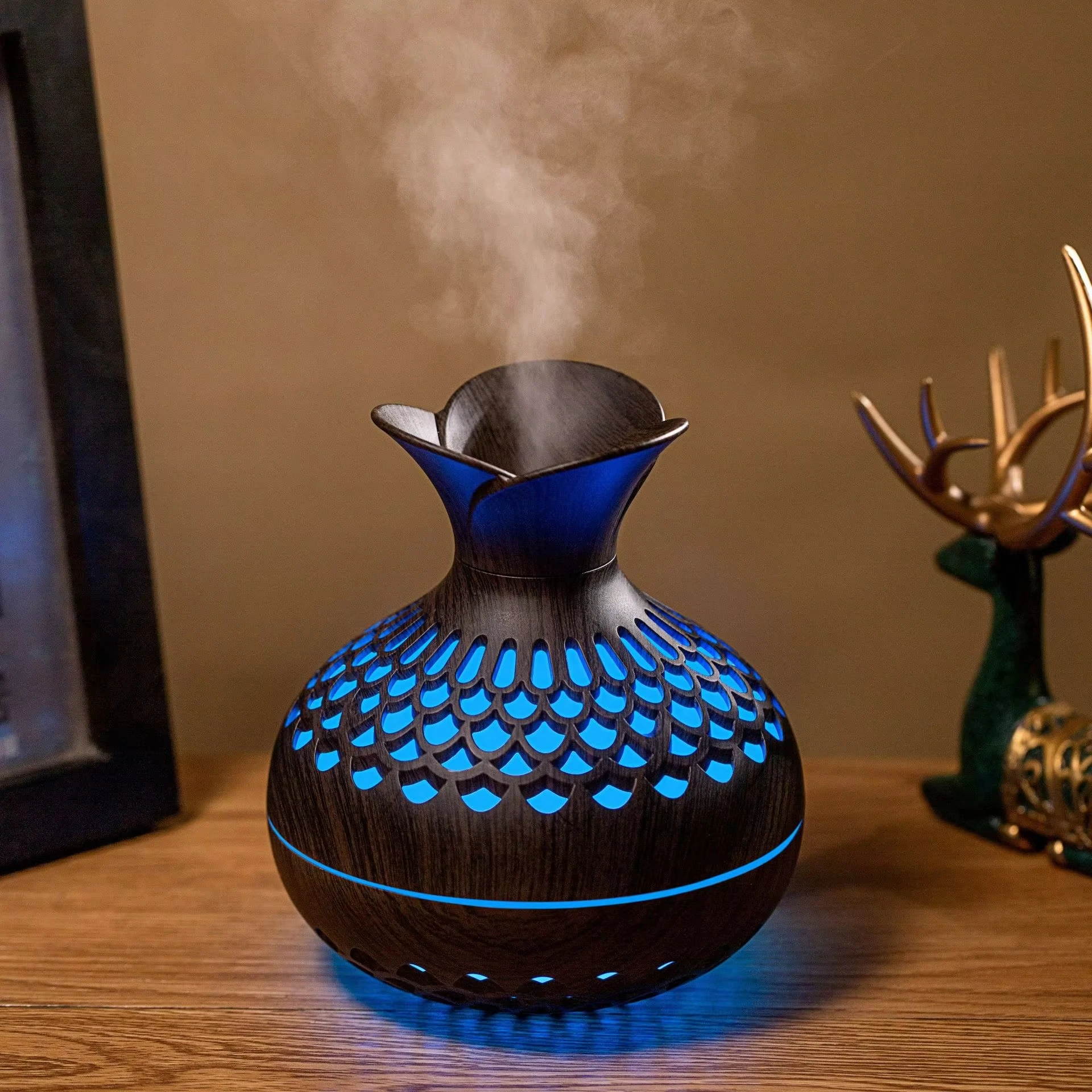 Wood Grain Mini Vase Air Humidifier USB Electric Ultrasonic Water Aroma Essential Oil Diffuser Home Room Fragrance Air Purifier 2