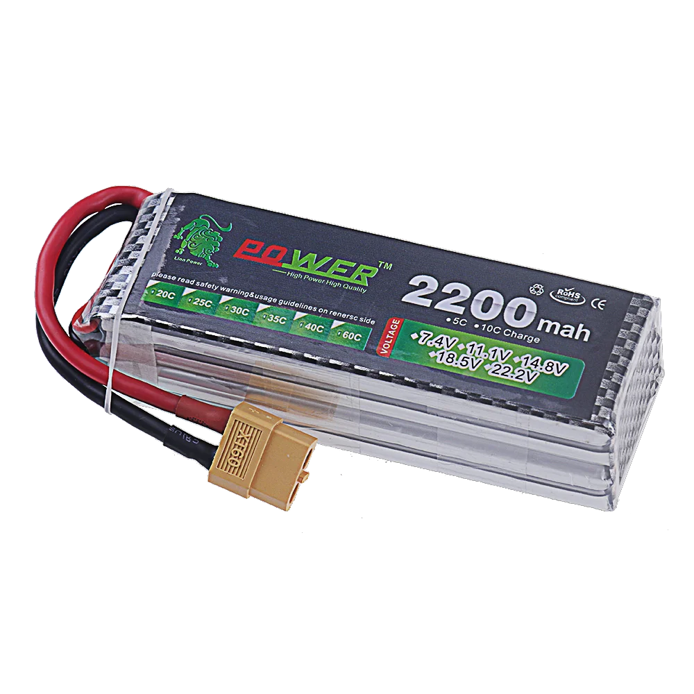 Batterie LiPo 14.8V 2200mAh 4S 60C pour Drone RC avec Connecteurs T/JST/XT30/XT60