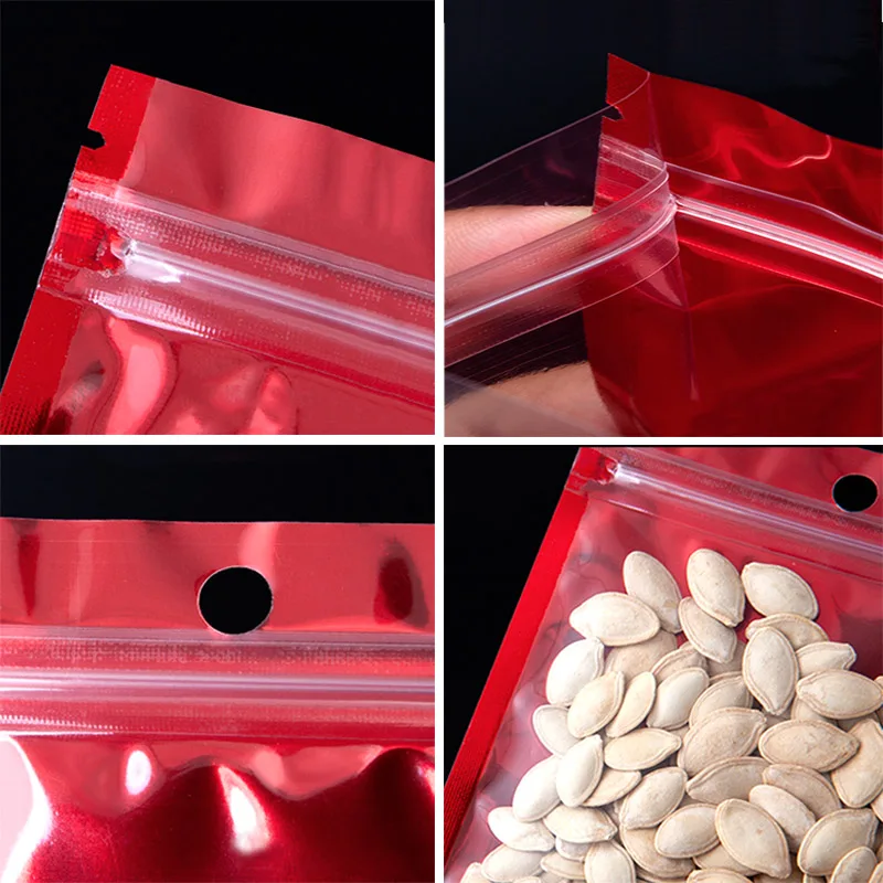 Reclosable Ziplock Hang Hole Package Aluminum Foil Bag Tranparent Plastic Mylar Foil Food Storage Pouches 100pcs/lot