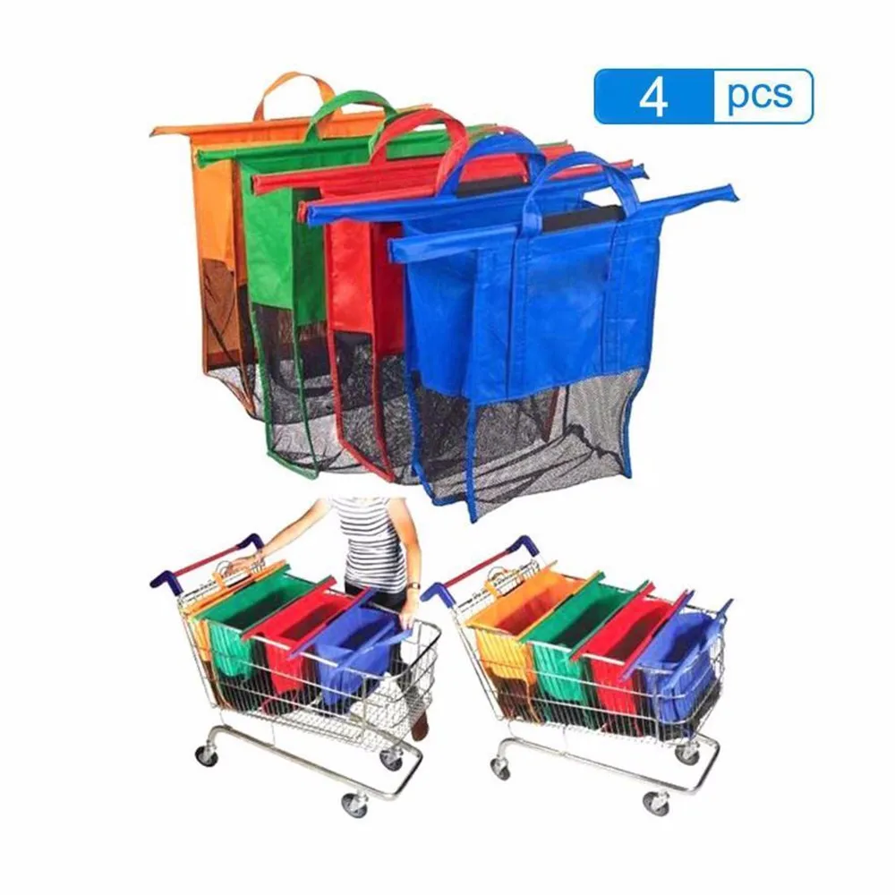 Dropship 4pcs/Set Reusable Cart Trolley Supermarket Shopping Storage Bags Foldable Reusable Eco-Friendly Shop Handbag Totes bag images - 6
