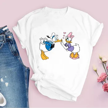Donald Daisy Duck Tee Shirt Mickey Minnie Mouse Printed T-shirts Harajuku Casual T-Shirt Women Valentine's Day Tops 2026 1