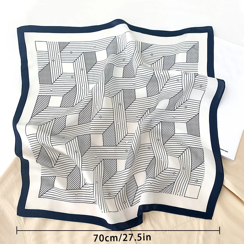 1pcs 70cm Striped Geometric Pattern Silk Scarf for Women Imitation Silk Fresh and Versatile Headwear Clothing Square Scarf 4