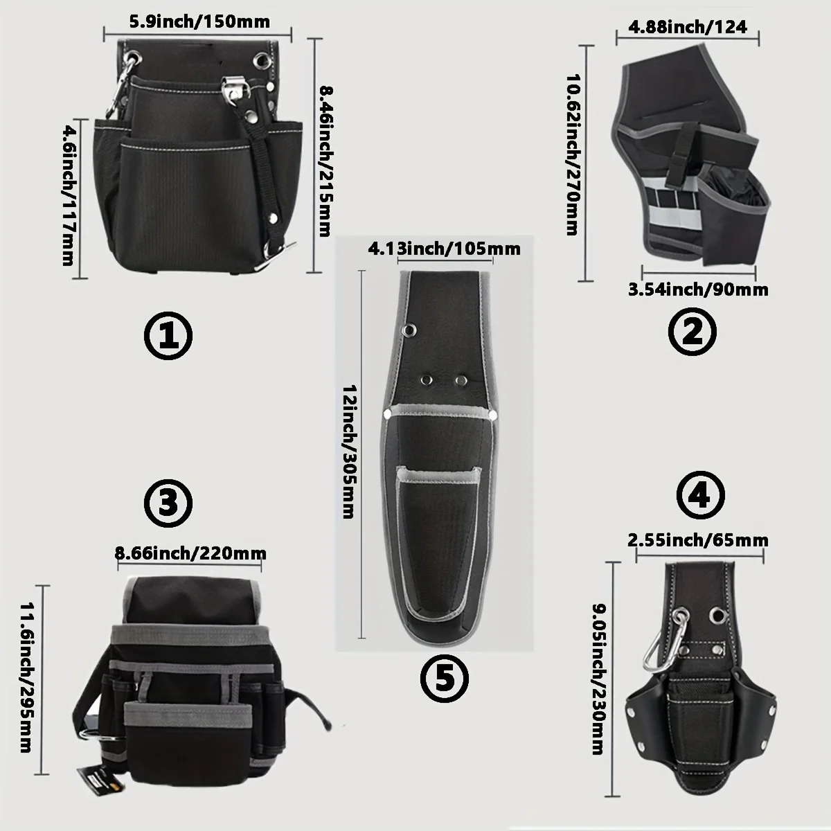 5 specifications Single Side Tool Belt Pouch for Electrician Carpenters and Builders, Durable Canvas Construction, black 6