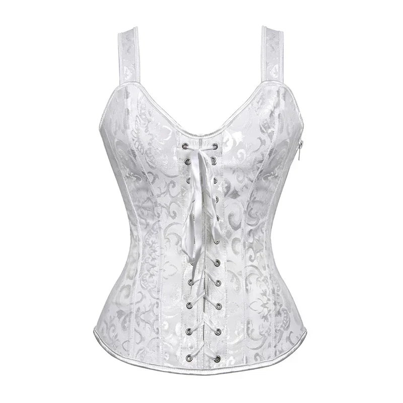 Plus Size Floral Jacquard Corset Zipper Top Gothic Steampunk Corset Bustier Women Corsets with Straps Black Corset