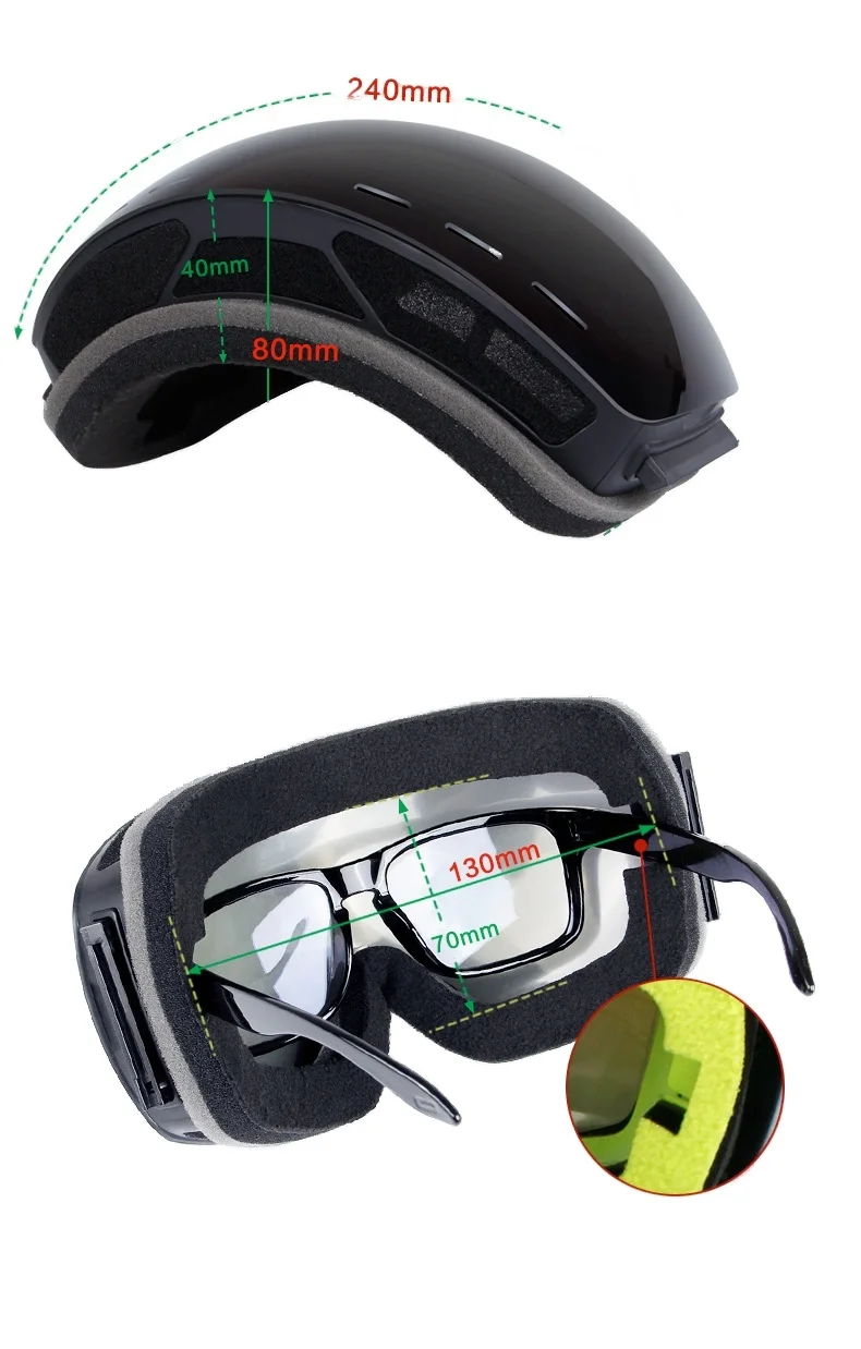 Large spherical foldable myopia glasses, double-layer anti fog adult skiing glasses_voghion.com