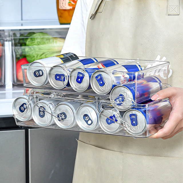 Organizador de refrigerador, contenedor dispensador de latas, soporte para  botellas de bebidas, estante de almacenamiento de cocina, dos capas -  AliExpress