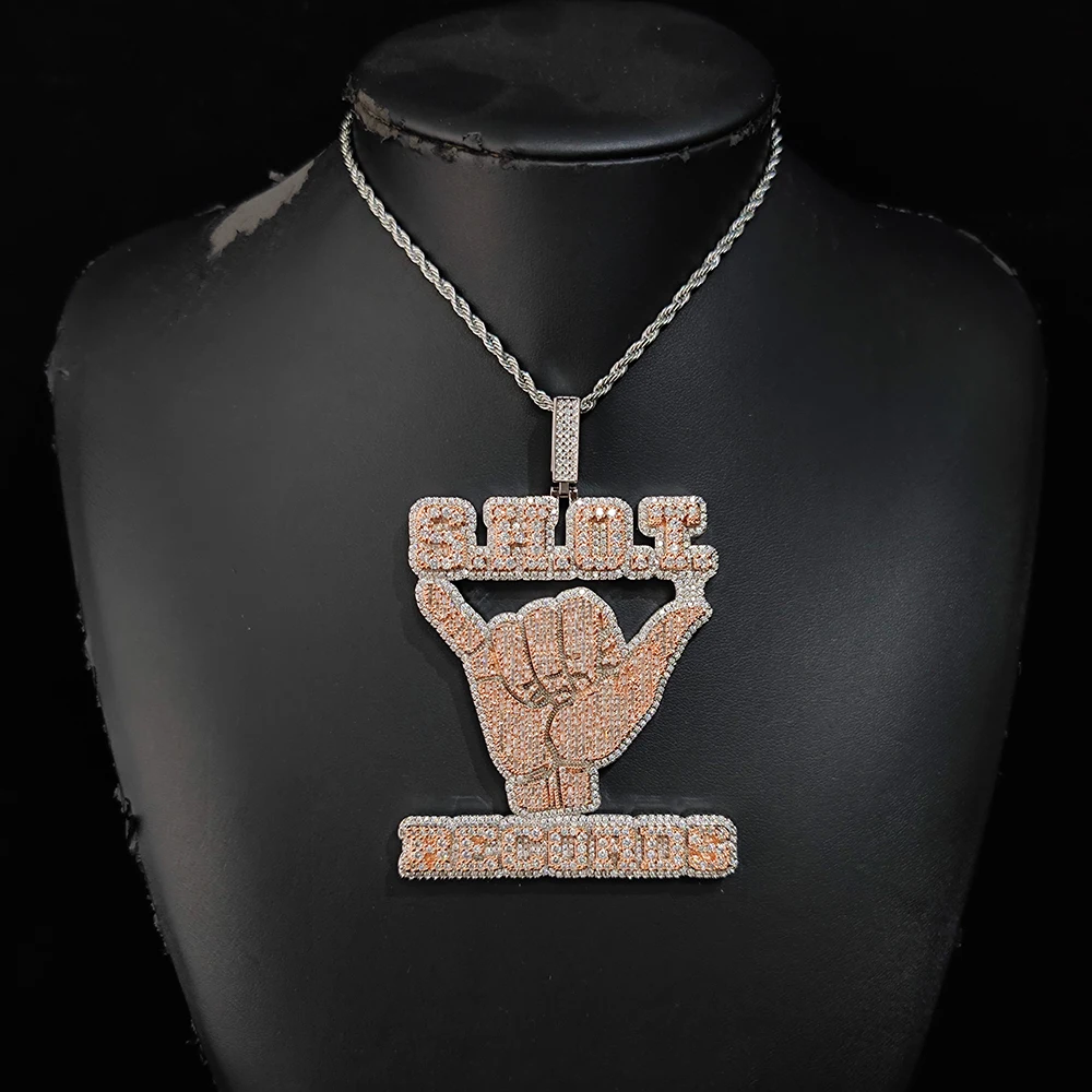 Personalize Hip Hop Rock Gestures Cubic Zircon Letter Pendant Necklace  Custom 80*70*10MM Big Iced Out Bling Jewelry