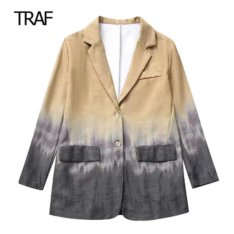 

TRAF Tie Dye Blazer Woman Jacket 2023 Autumn Outerwears Women's Coat Office Outfits Women Blazer Chic Elegant Female Suit Jacket