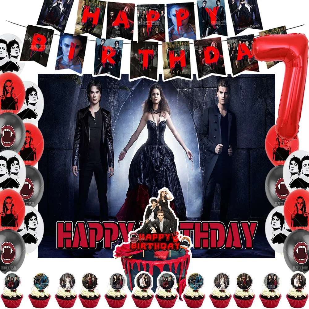 The Vampireing Diaries Thema Geburtstag Party Dekoration Hot Movie Zombie Ballon Hintergrund Kuchen Topper Banner Kinder Geburtstagsgeschenke
