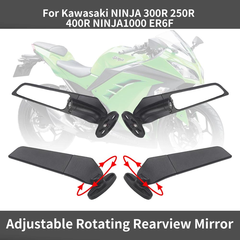 

For Kawasaki NINJA 300R 250R 400R NINJA1000 ER6F Mirror Modified Wind Wing Adjustable Rotating Rearview Mirror Moto