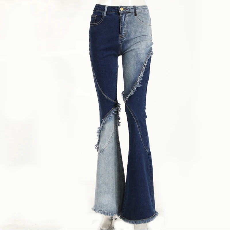 

2023 Women High Waist Flare Jeans Bootcut Raw Hem Fringe Slim Fit Casual Bell Bottom High Rise Denim Pants