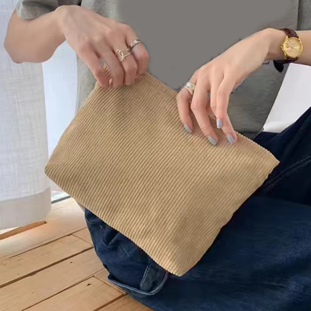 코듀로이 대용량 문구 보관 가방, 지퍼가 달린 다용도 펜 파우치, 휴대용 정리 가방, 여행 학생 용품