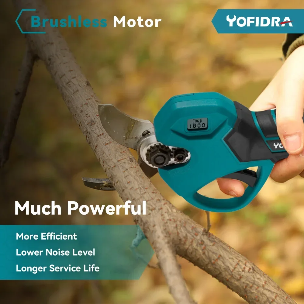 Yofidra 30mm Brushless Electric Pruning Shears 2 Gears Cordless Rechargeable Fruit Tree Bonsai Pruning For Makita 18V Battery images - 6