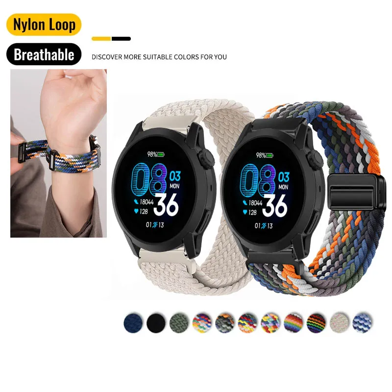 Magnetic Buckle Elastic Woven Nylon Wristband Strap, 20mm & 22mm