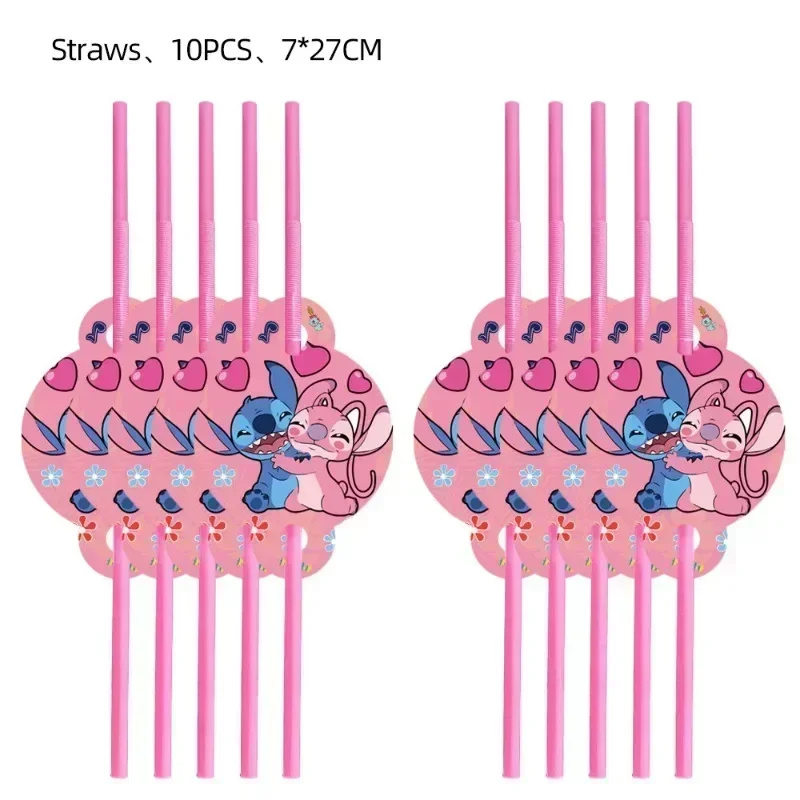 Disney Pink Cartoon Stitch Party Decorations Party Banquet Banner Background Cloth Paper Cup