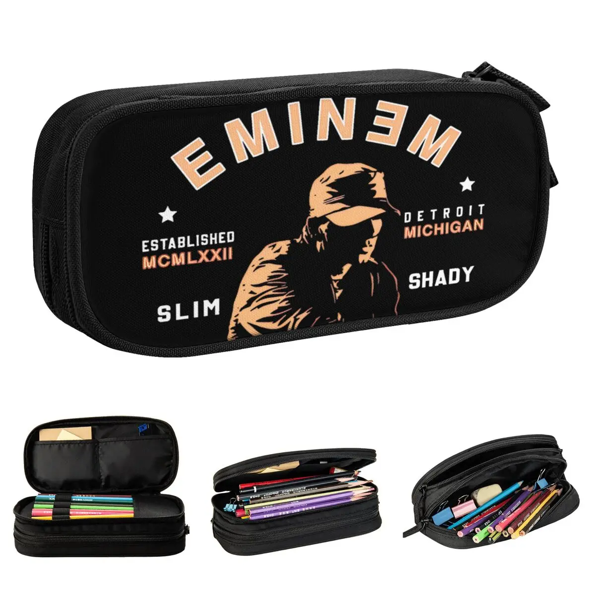 Singer Eminem Pencil Cases Creative Hip Hop Music Album Pen Bags Girls Boys Large Storage School Supplies Gifts Pencilcases