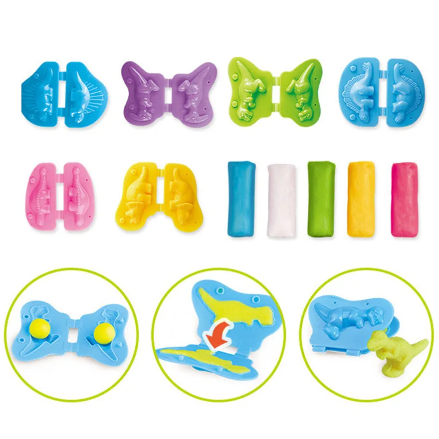 Playdough Dinosaur World Play Dough Set Plasticine Mold Animal Ocean Modeling Clay Kit Slime Toys Set DIY Kid Cutter Mould 5
