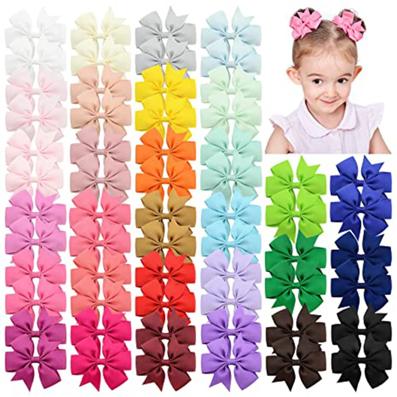 

40Pcs 3'' Grosgrain Ribbon Bows Clips For Baby Girl Bowknot Hair Pins Kids Headwear Children Hairgrips Boutique Hair Accessories