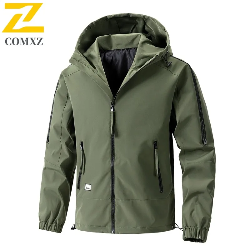 COMXZ Men Jacket Premium Hooded Hiking Travel Lightweight Motorcycle Jacket Casual Solid Color Design Travel Autumn New Clothing