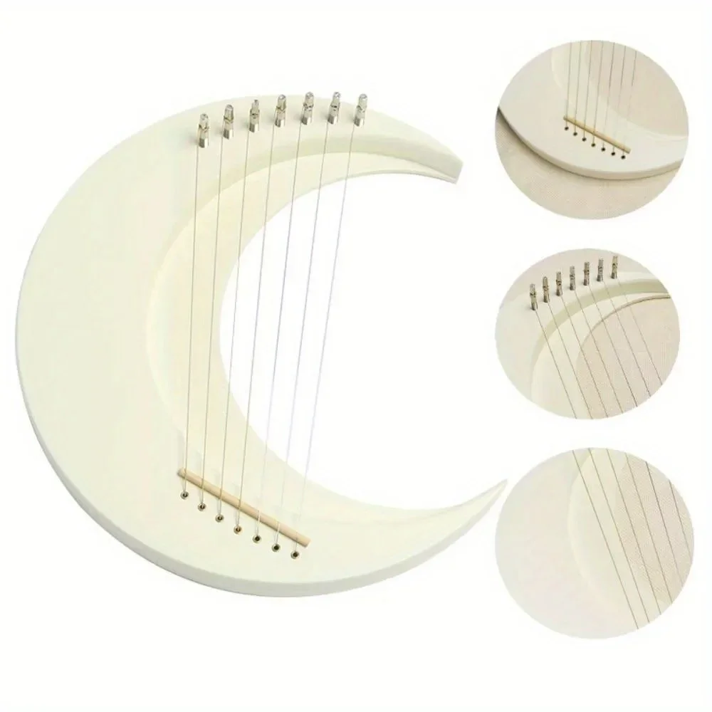 Moonlit Lyre Harp-7-String Wooden String Instrument with Tuning Wrench, Portable & Durable, Perfect Gift for Music Lovers