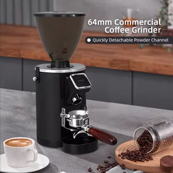 64mm Commercial Coffee Grinder Stainless Steel Flat Burr Quickly Detachable Burr& Powder Channel Quantitative Setting 1